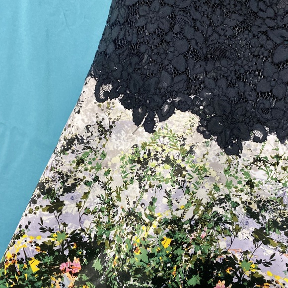 Teri Jon by Rickie Freeman Black 3D Lace Cap Sleeve Floral Print Midi Dr… - Picture 12 of 16